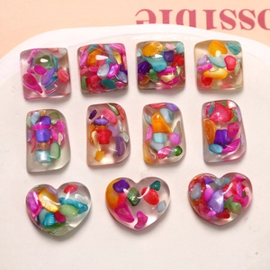 DIY Colorful Shell Fragment Resin Charms Heart Square Shape For Jewelry Making Earrings Hairpin Phone Case Decoration Women