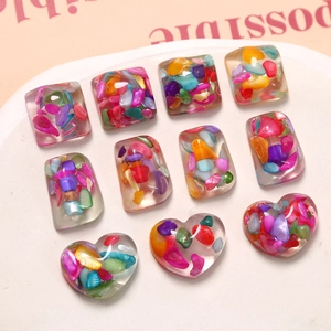 Transparent resin DIY charms with colorful crushed shell filling in assorted shapes