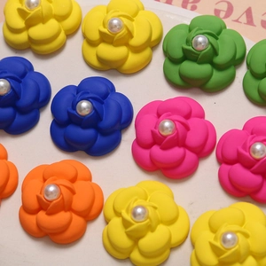 Colorful resin camellia flower charms with pearls for DIY jewelry and hair accessories