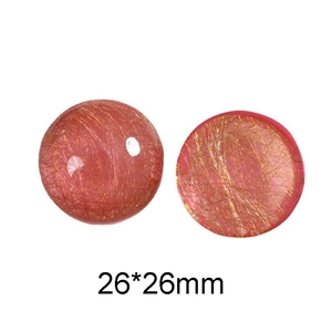 Λήψη macro 26mm στρογγυλά ροζ ρητινούχα διακοσμητικά με χρυσή υφή για DIY κοσμήματα
