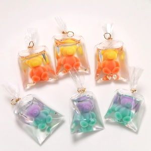 Set of transparent gradient bear resin pendants with golden metal rings for DIY crafts
