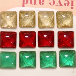 Square Resin Cabochon With Gold Thread Texture DIY Jewelry Making Accessory Flatback Patch For Earrings Hair Clips Phone Cases Craft Material