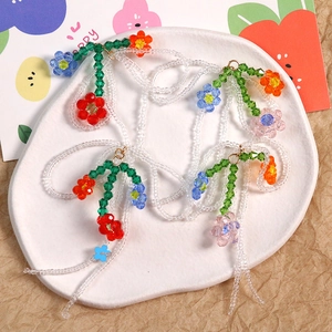 Breloques en Acrylique Fleur Nœud Tissées à La Main Accessoires de Fabrication de Bijoux DIY Pendentif Perlé pour Décoration