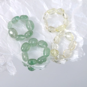 Geometric Oval Natural Stone Stretch Beaded Ring For Women Minimalist Handcrafted Green White Elastic Adjustable Jewelry