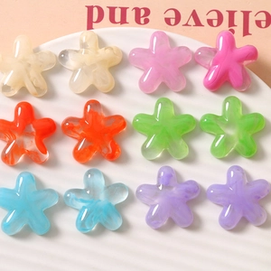 Summer Transparent Ink Wash Five Petal Resin Flower DIY Accessories For Earrings Hairclips Phone Case Craft Materials Polished Floral Charms