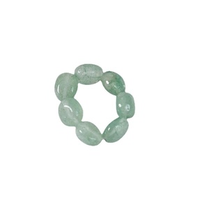Green oval natural stone bead elastic ring featuring translucent aventurine quartz