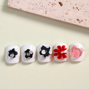 Abalorios 3D para manicura con diseños florales y resina de melocotón en uñas postizas
