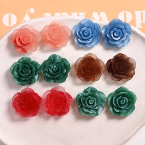 22mm Japanese style resin rose cabochons in mixed ink-wash colors for DIY crafts