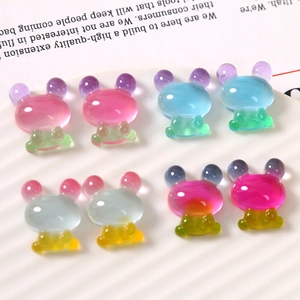 Amuletos de conejo y rana de resina colorida con degradado para joyas y accesorios de bricolaje