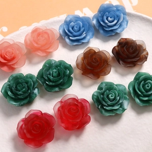 22mm Japanese Shōwa style ink-wash resin rose charms for DIY jewelry and hair accessories