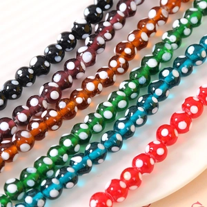Perles en verre de 10 mm à pois blancs en six couleurs pour création de bijoux