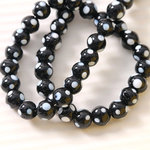 Perles en verre à pois noirs et blancs de 10mm pour bijoux DIY et accessoires faits main