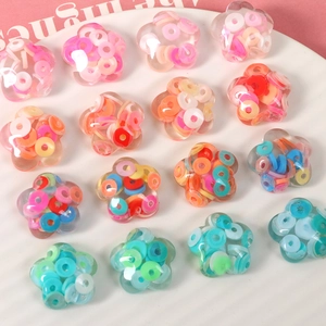 DIY transparent floral resin charms with colorful sequins for jewelry making