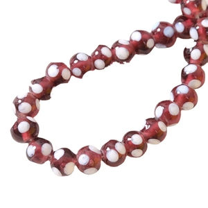 Perles en verre 10mm style japonais rouge vin translucide avec pois blancs pour bijoux DIY