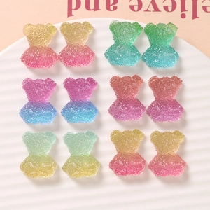 Colorful gradient resin bear charms with sugar-coated texture for DIY craft jewelry making