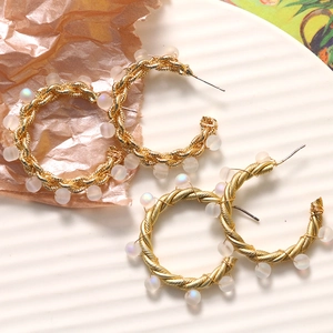 Orecchini a Cerchio a C Intrecciati Oro Vintage Con Perline Iridescenti Smerigliate Gioielli in Lega Stile Francese Donna