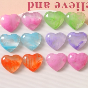 Colorful heart resin charms with marble smoke texture for DIY jewelry and hair accessories