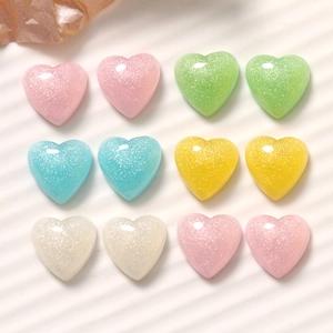 16mm Heart Resin Cabochon With Glitter Macaron Color DIY Material For Jewelry Making Hair Clip Phone Case Decoration