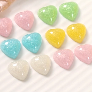 Glittery 16mm heart-shaped resin charms in macaron colors for DIY jewelry and hair accessories