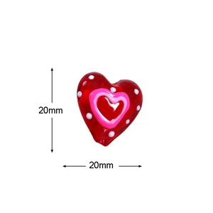 Λήψη macro κόκκινης γυάλινης χάντρας καρδιά 20mm με ροζ στρώσεις και λευκά πουά