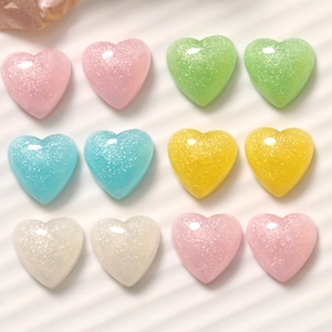 Sparkly 16mm heart resin charms with glitter in assorted macaron colors for DIY crafts