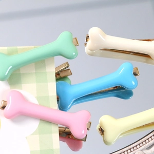 Colorful glossy resin bone hair clips in candy colors with metal duckbill clips
