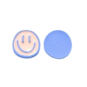 Cute two-tone smiling face resin studs in sky blue and light pink contrast colors