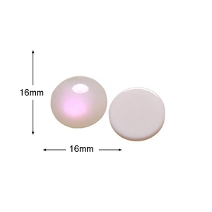 Detail view of 16mm round pearlescent resin cabochon with iridescent finish for jewelry