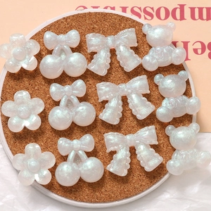 Cute Resin Bear Flower Bow Cherry Flatback Charms Pearlescent Glitter DIY Accessories For Jewelry Phone Case Decoration