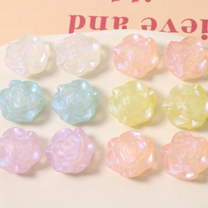 Amuletos de camelia de resina brillante en colores macaron irisados para joyería de bricolaje