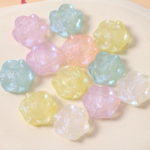 Amuletos de camelia de resina perlada para manualidades en suaves colores macaron
