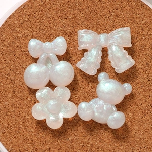 DIY resin accessories set with glitter white bear flower and bow shapes for craft jewelry