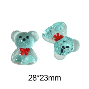 Detailed close-up of a blue resin cartoon bear DIY charm with dimensions 28x23mm