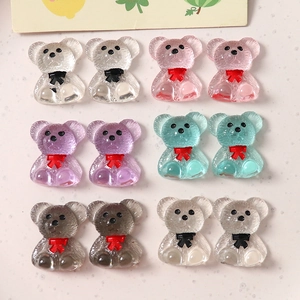Cute Cartoon Transparent Resin Bear Charms With Bow 3D Animal DIY Findings For Jewelry Making Phone Case Hair Accessories Decoration