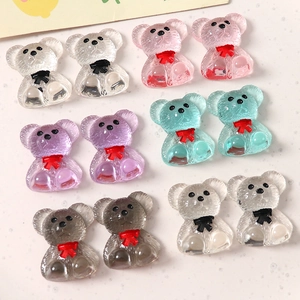 Translucent resin cartoon bears with colorful bowties for DIY crafts and accessories