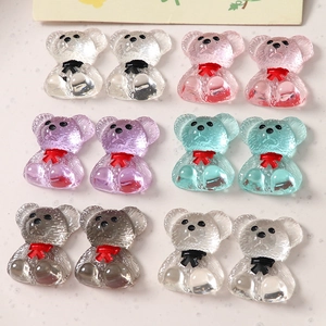 Cute transparent resin bear charms with bowties in multiple colors for DIY jewelry crafts