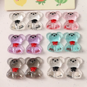 Translucent resin bear charms with bow ties for DIY crafts and hair accessories