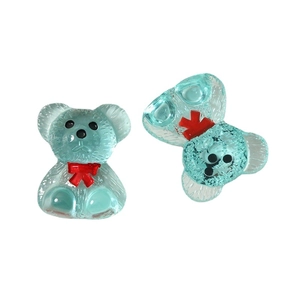 Cute translucent light blue resin bear pendants with red bows for DIY craft projects