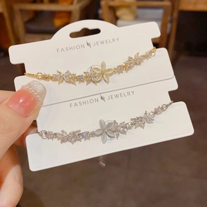 Korean Style Flower Adjustable Bracelet Copper Real Gold Plated Cat Eye Stone Rhinestone Charm Jewelry For Women Fashion