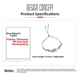 Detail showing adjustable 14K gold-plated bracelet with floral zircon and cat eye stones