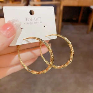 Boucles d'Oreilles Créoles en Cuivre Torsadées Plaquées Or 14K Rondes Avec Tige en Argent Sterling 925 Bijoux Femme