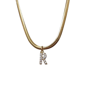18k gold plated snake chain necklace with sparkling zircon pavé letter R pendant