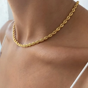 Collana a corda classica placcata oro 18k da 5mm lunga 45cm per uomo e donna