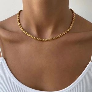 Collana a catena a fune da 5mm in acciaio inossidabile placcato oro 18k