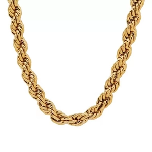 8mm minimalist 18k gold vacuum plated rope chain necklace with twisted spiral texture