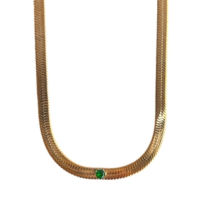18k vergoldete Edelstahl-Schlangenkette mit grünem Zirkon-Anhänger für Damen