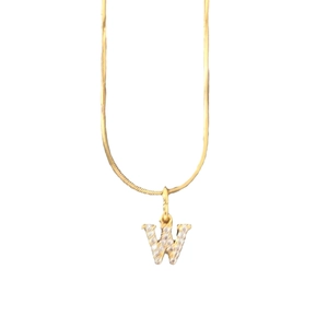 18k vergoldete Edelstahl-Schlangenkette mit Strass-Anhänger in Form des Buchstaben W