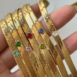 Western Vintage 18K Vergoldet 316L Edelstahl Schlangenkette Halskette Mit Rundem Buntem Zirkonia Für Damen Schmuck