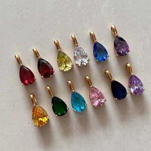 18k gold plated titanium steel necklaces with colorful pear cut birthstone pendants
