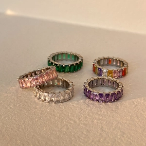 18k gold plated stainless steel eternity ring set with colorful rectangular zircons